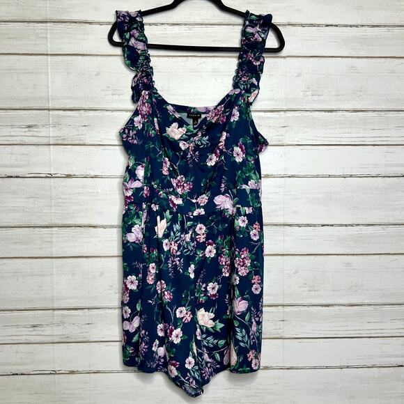 Torrid Melinda Floral Shorts Romper Blue Plus Size 2X - Picture 2 of 10